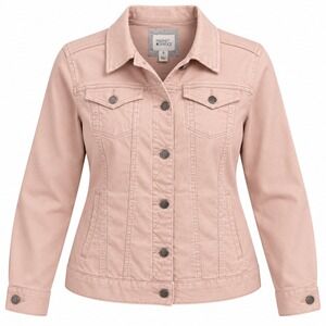 Market and Spruce Denim Jacket Women 1X Pink Trucker Button Up Stretch Cotton